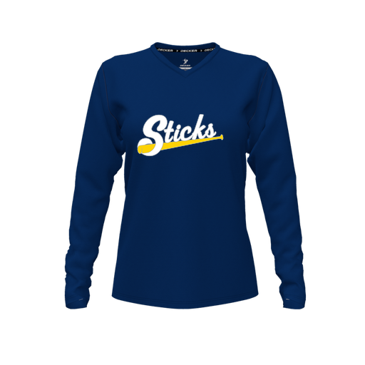 [CUS-DFW-TEES-PER-VNK-LSL-NVY-FYXS-LOGO1] Performance T-Shirt (Female Youth XS, Navy, V Neck, Logo 1, Long Sleeve)