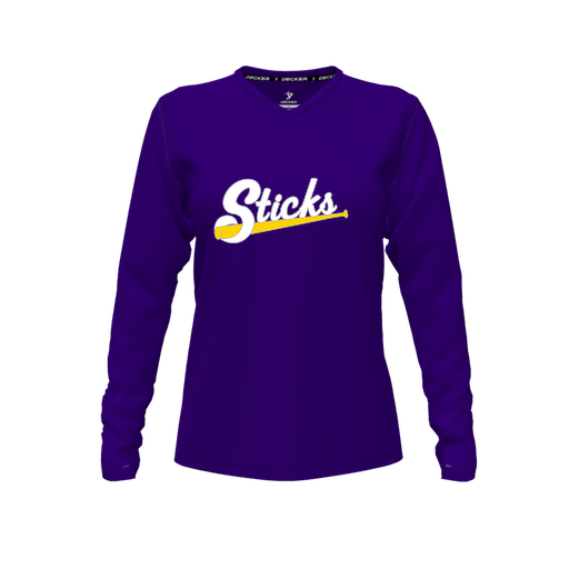 [CUS-DFW-TEES-PER-VNK-LSL-PUR-FYXS-LOGO1] Performance T-Shirt (Female Youth XS, Purple, V Neck, Logo 1, Long Sleeve)