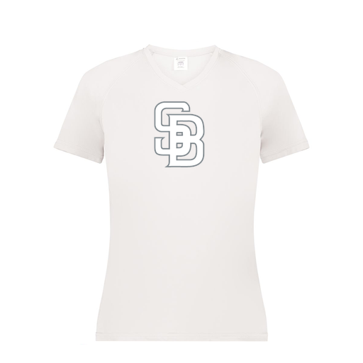 [2792.005.XS-LOGO2] Ladies Smooth Sport V-Neck T-Shirt (Female Adult XS, White, Logo 2)