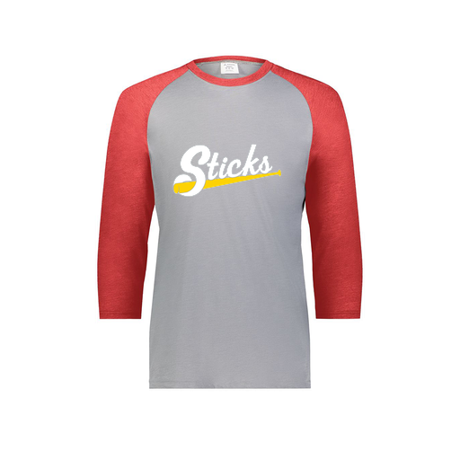 [6879.27V.S-LOGO1] Men's Vintage 3/4 Sleeve T-Shirt (Adult S, Red, Logo 1)